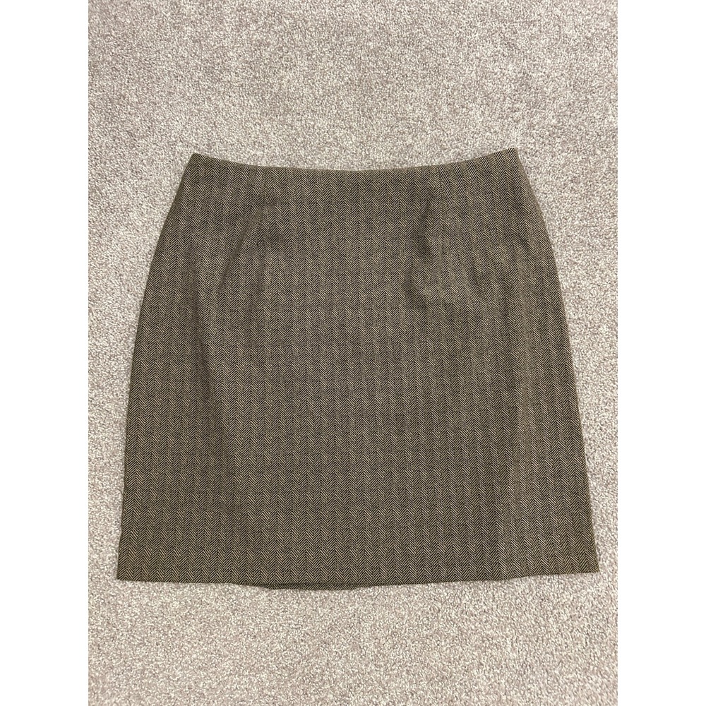 Academia Briggs Herringbone Skirt Womens 12 Brown Black Excellent Knee Tailored